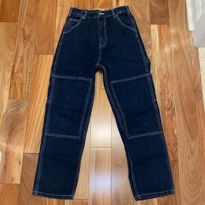 Dark Blue Carpenter Jeans with White Contrast Stitching